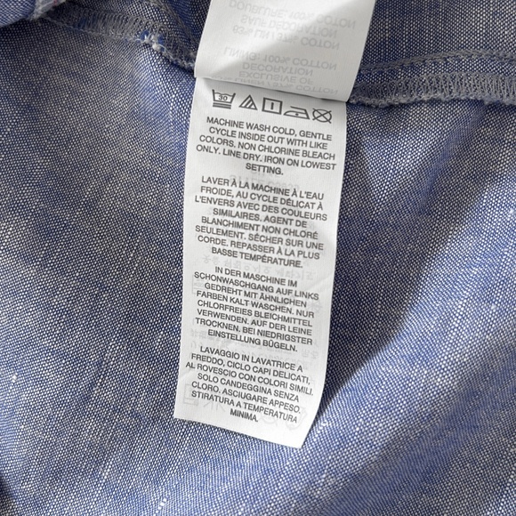 J. Crew Tank Top Chambray Denim Crew Neck Button Back with Pompom Trim Size 0 - Picture 9 of 9